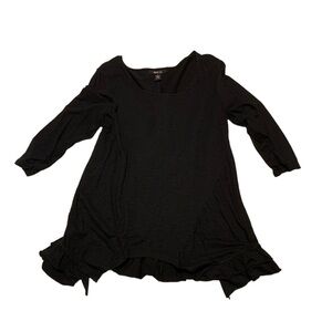 Style & Co, Black Tunic ruffle High/Low hem, ruched 3/4 Sleeves, L